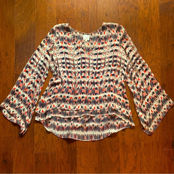 Parker Tops - Parker Bell Sleeve Printed Shirt in Red/Blk/Tan - Size S